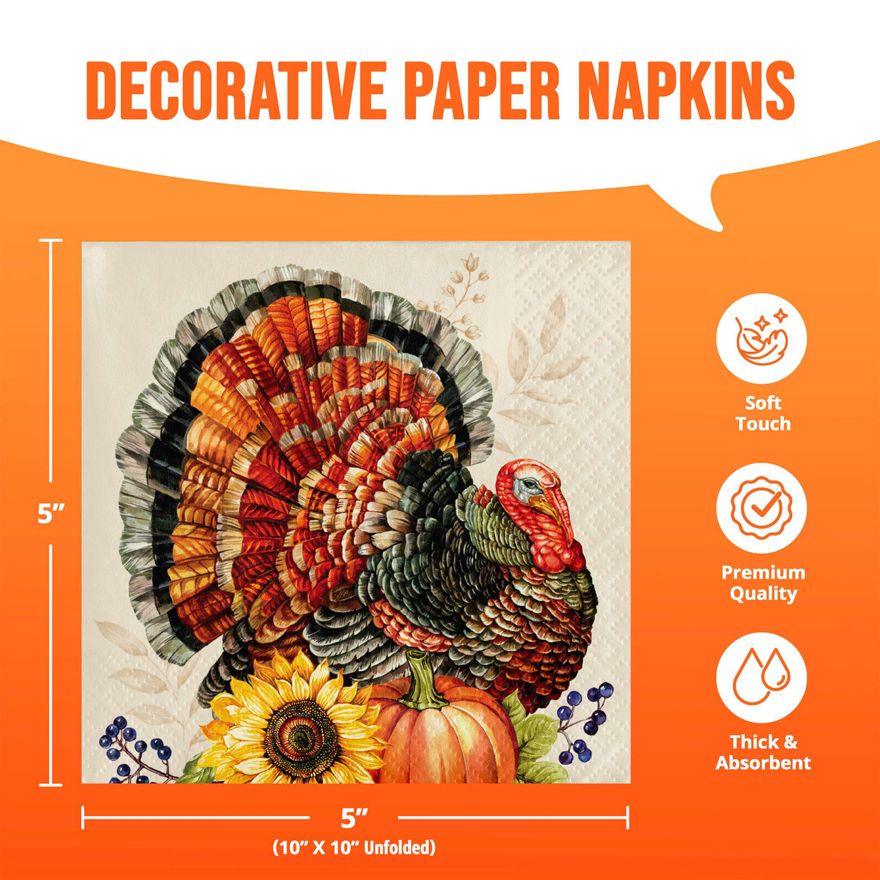 Bulk Bountiful Bird Beverage Napkins 5" x 5" (192 per Case)