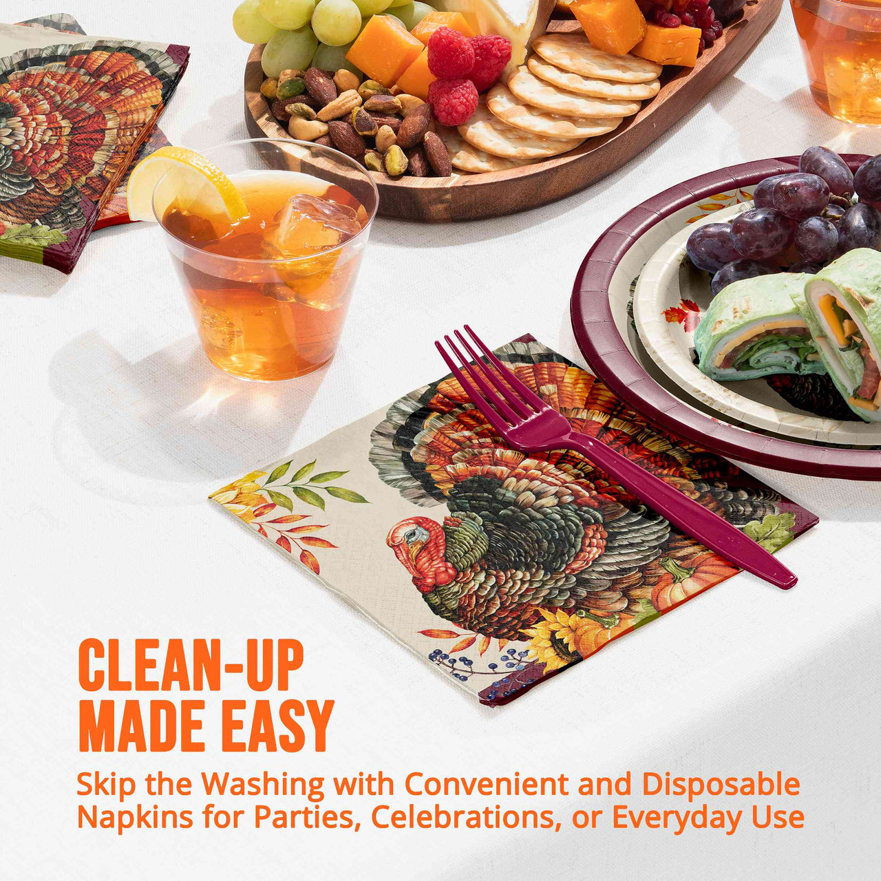 Bulk Bountiful Bird Luncheon Napkins 6.5" x 6.5" (192 per Case)