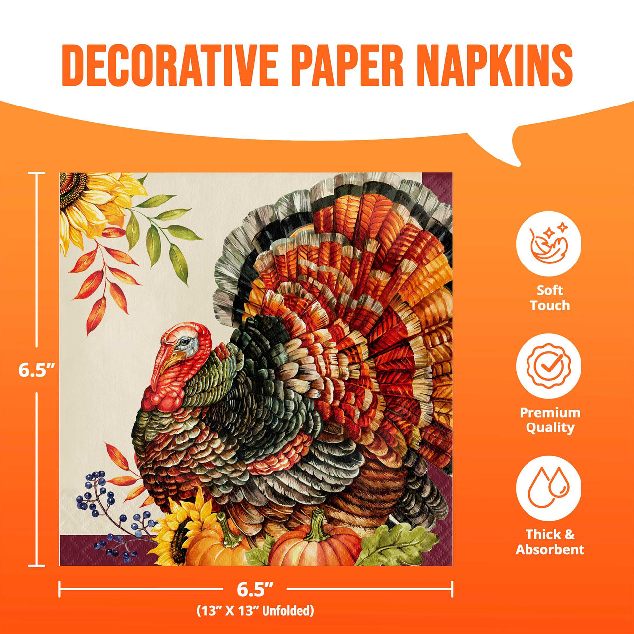 Bulk Bountiful Bird Luncheon Napkins 6.5" x 6.5" (192 per Case)