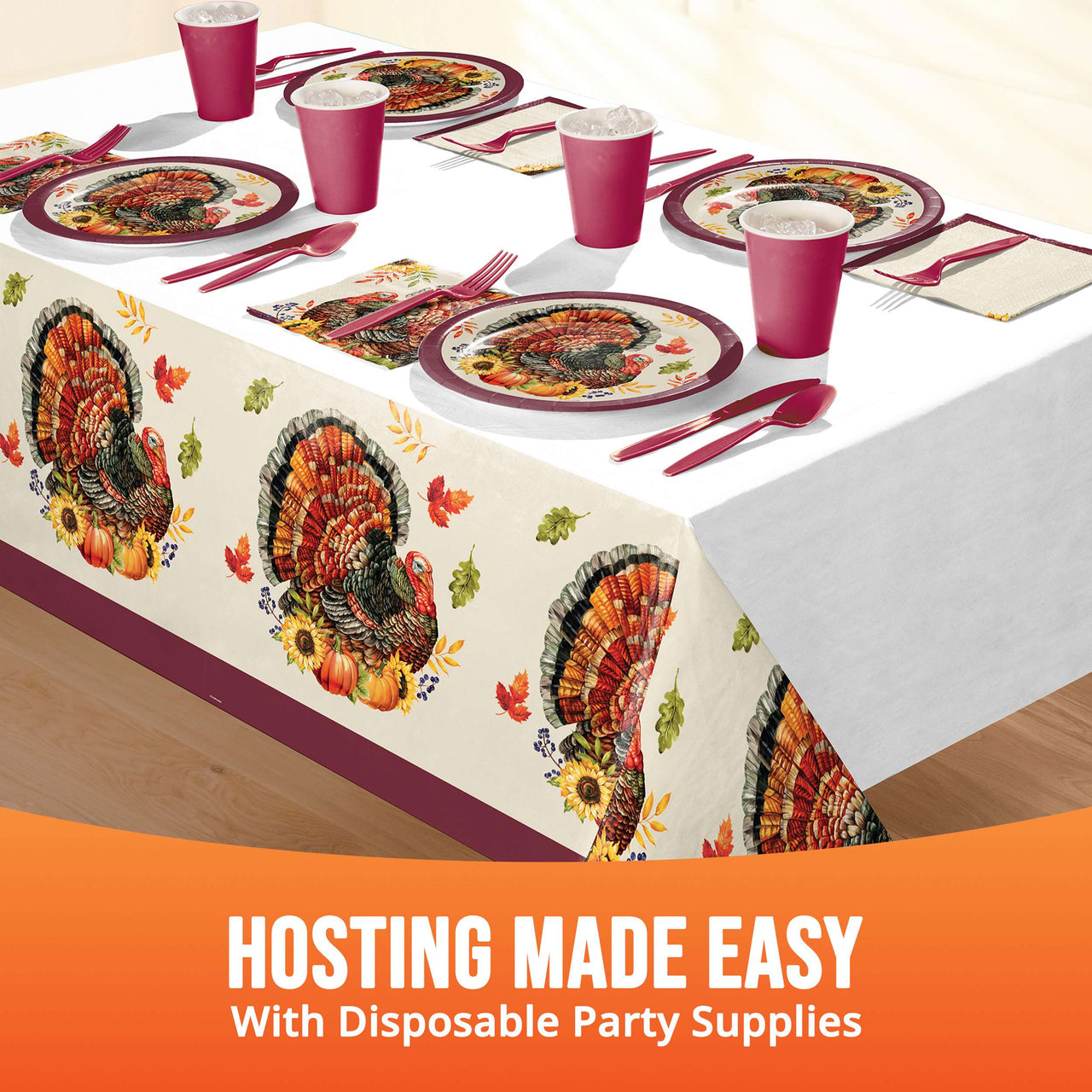 Bulk Bountiful Bird Plastic Tablecovers 54" x 96" (12 per Case)