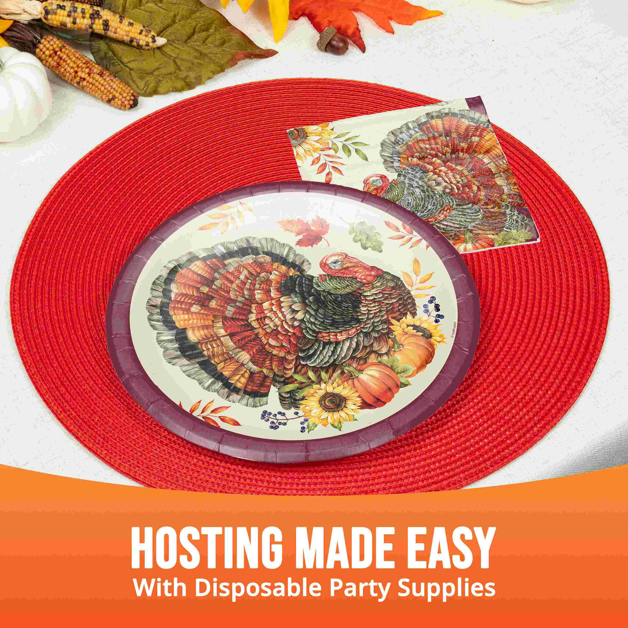 Bulk Bountiful Bird Dinner Napkins 7.5" x 7.5" (192 per Case)