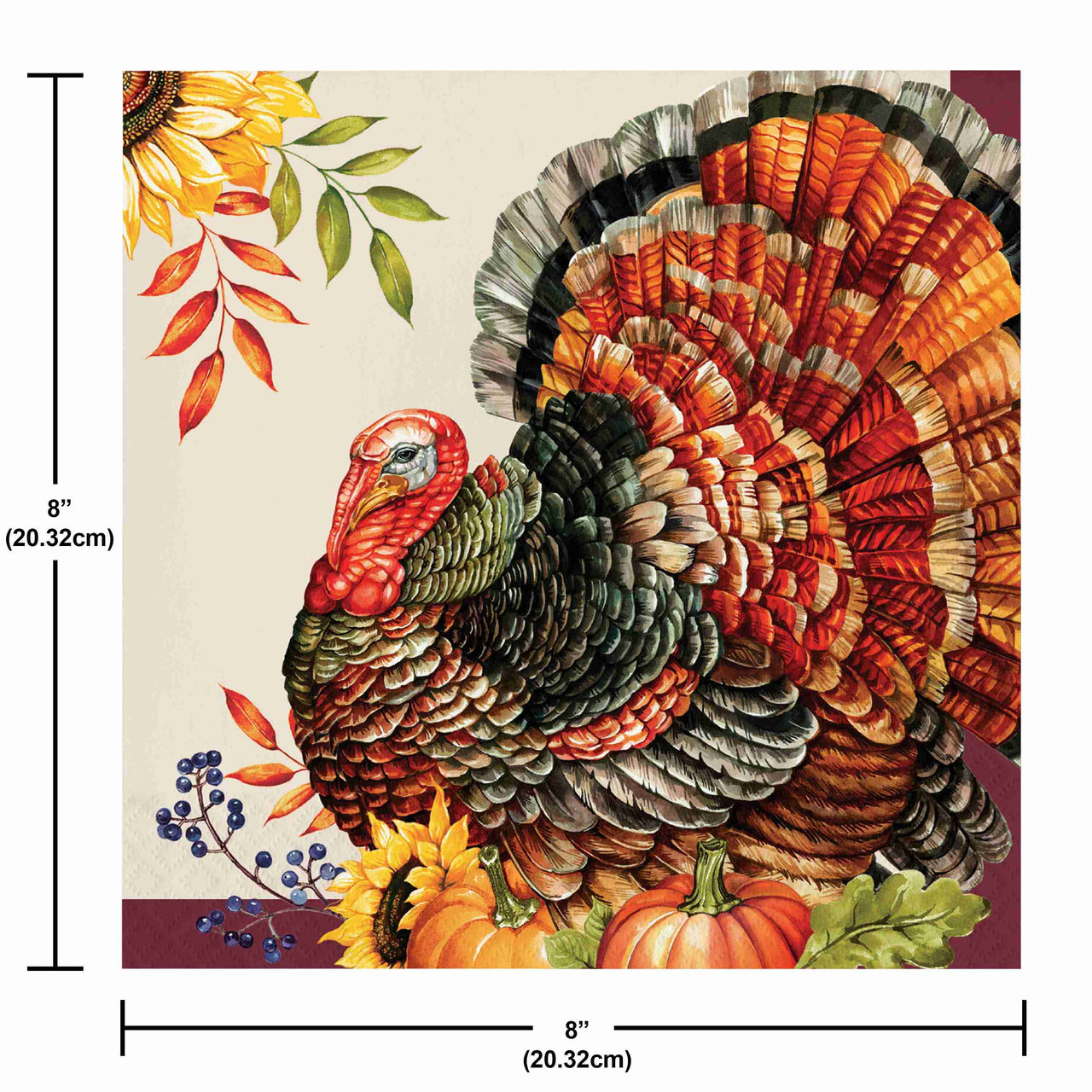 Bulk Bountiful Bird Dinner Napkins 7.5" x 7.5" (192 per Case)