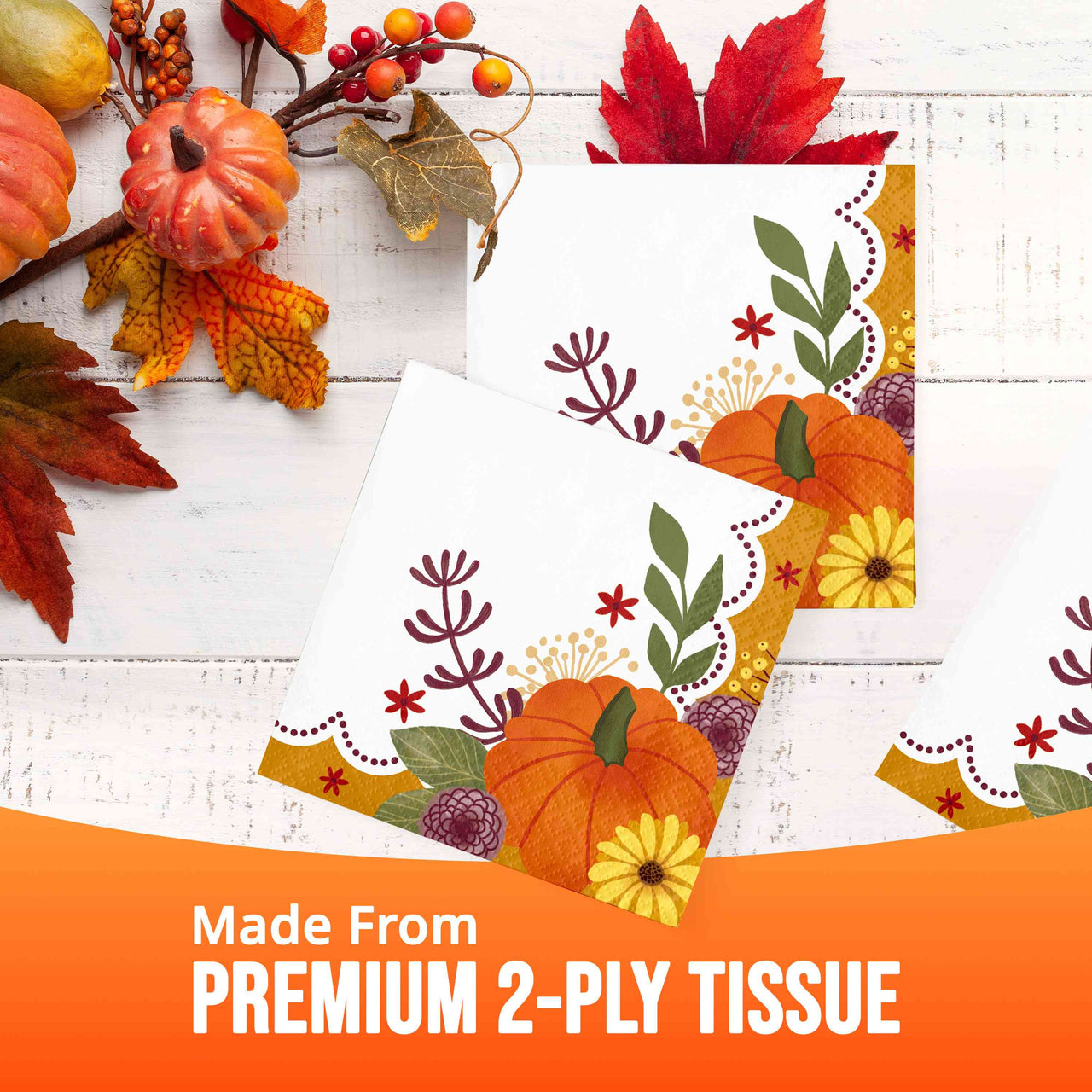Bulk Petals and Pumpkins Beverage Napkins 5" x 5" (192 per Case)