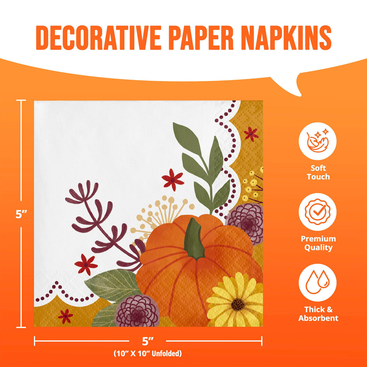Bulk Petals and Pumpkins Beverage Napkins 5" x 5" (192 per Case)