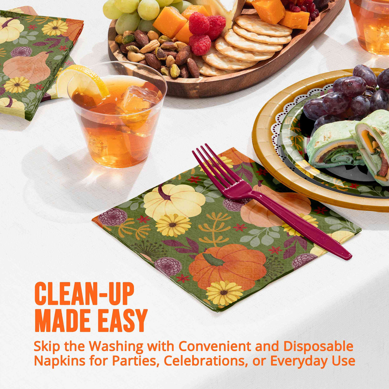 Bulk Petals and Pumpkins Luncheon Napkins 6.5" x 6.5" (192 per Case)