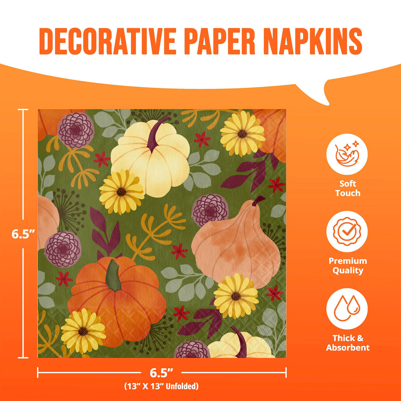 Bulk Petals and Pumpkins Luncheon Napkins 6.5" x 6.5" (192 per Case)