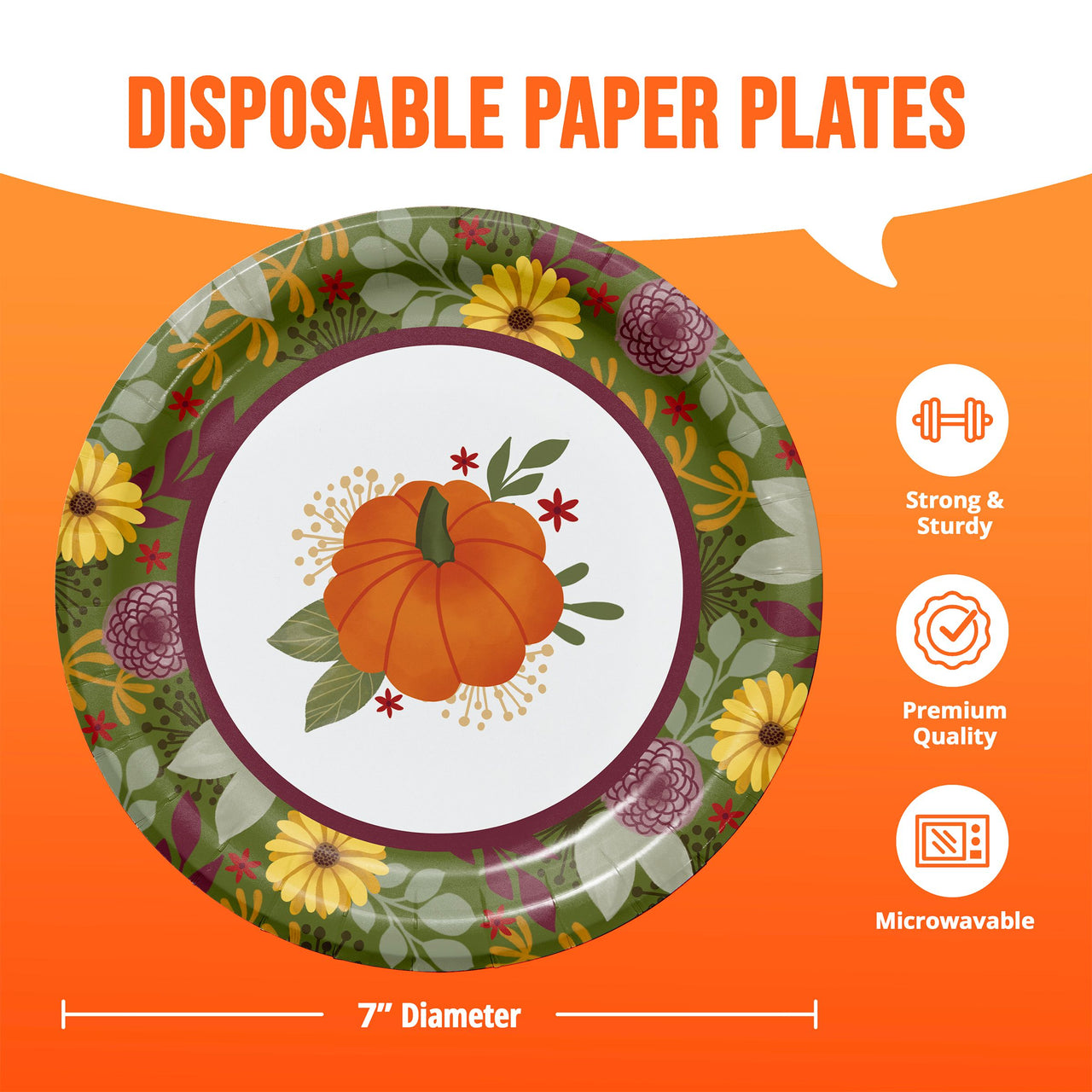 Bulk Petals and Pumpkins Luncheon Plates 7" (96 per Case)