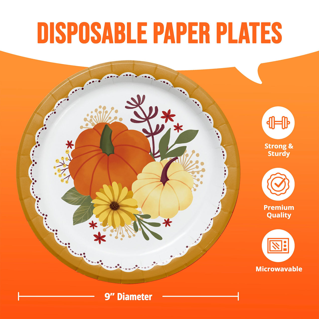 Bulk Petals and Pumpkins Dinner Plates 9" (96 per Case)
