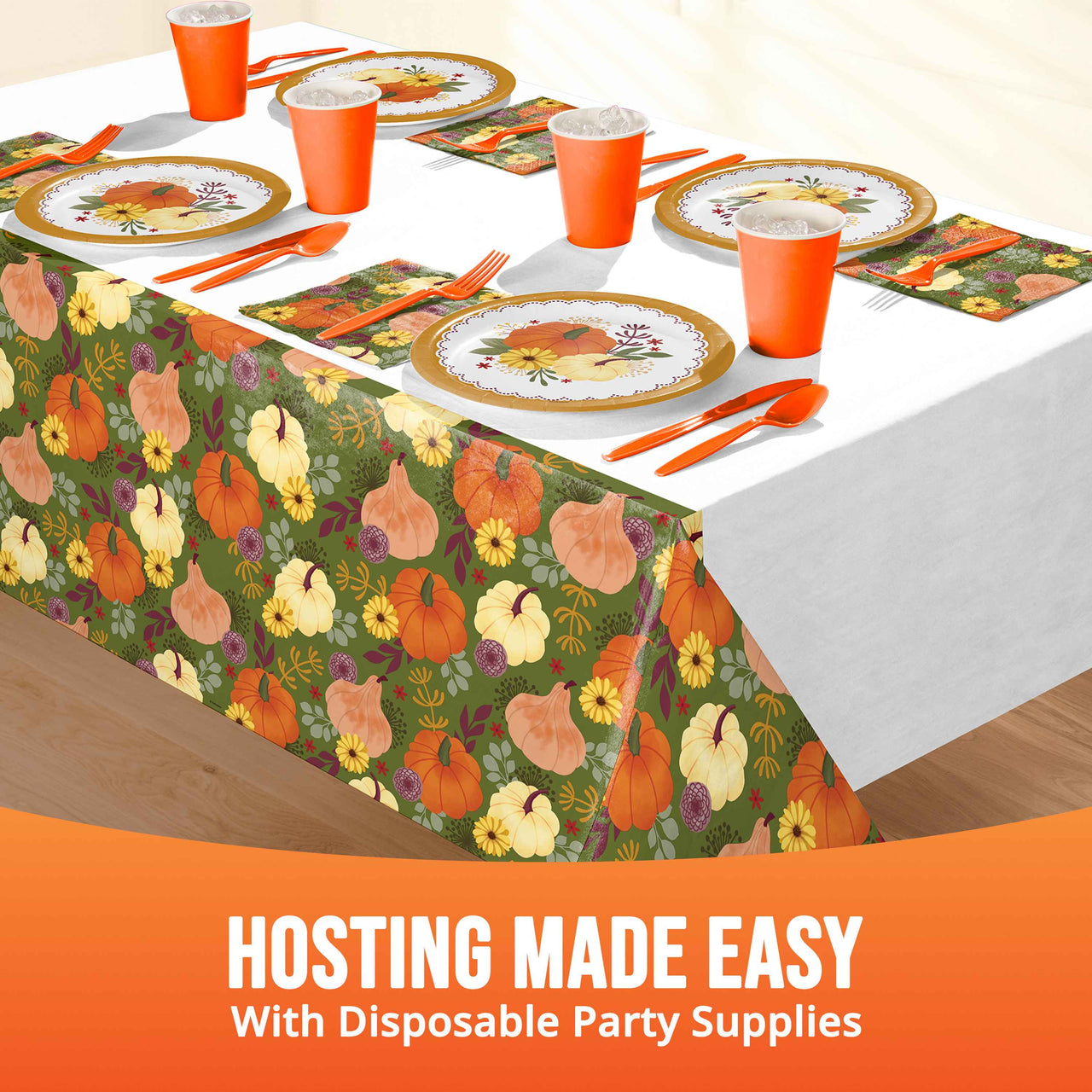 Bulk Petals and Pumpkins Plastic Tablecovers 54" x 96" (12 per Case)