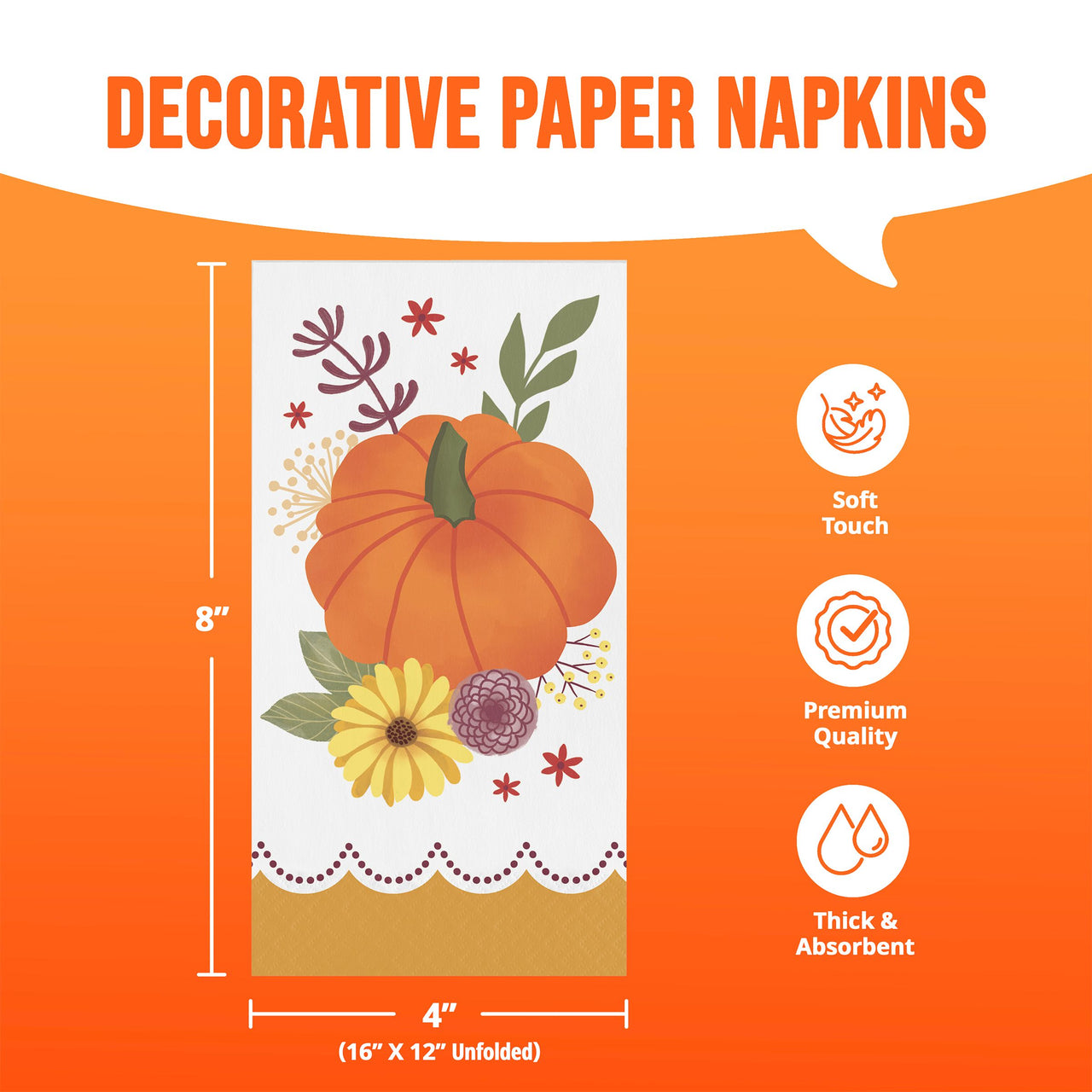 Bulk Petals and Pumpkins Guest Towels 7.75" x 4.5" (192 per Case)