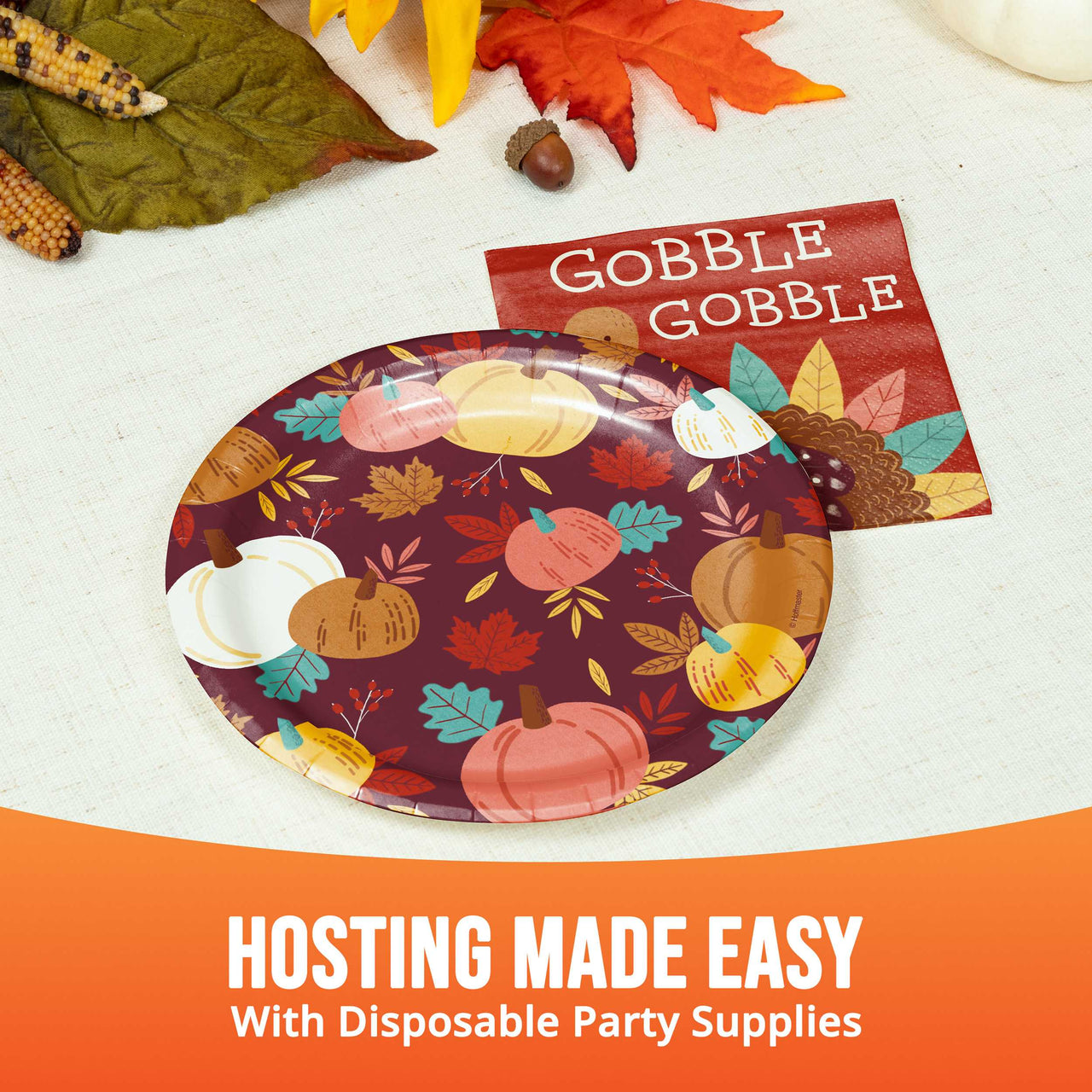 Bulk Turkey Treat Gobble Beverage Napkins 5" x 5" (192 per Case)