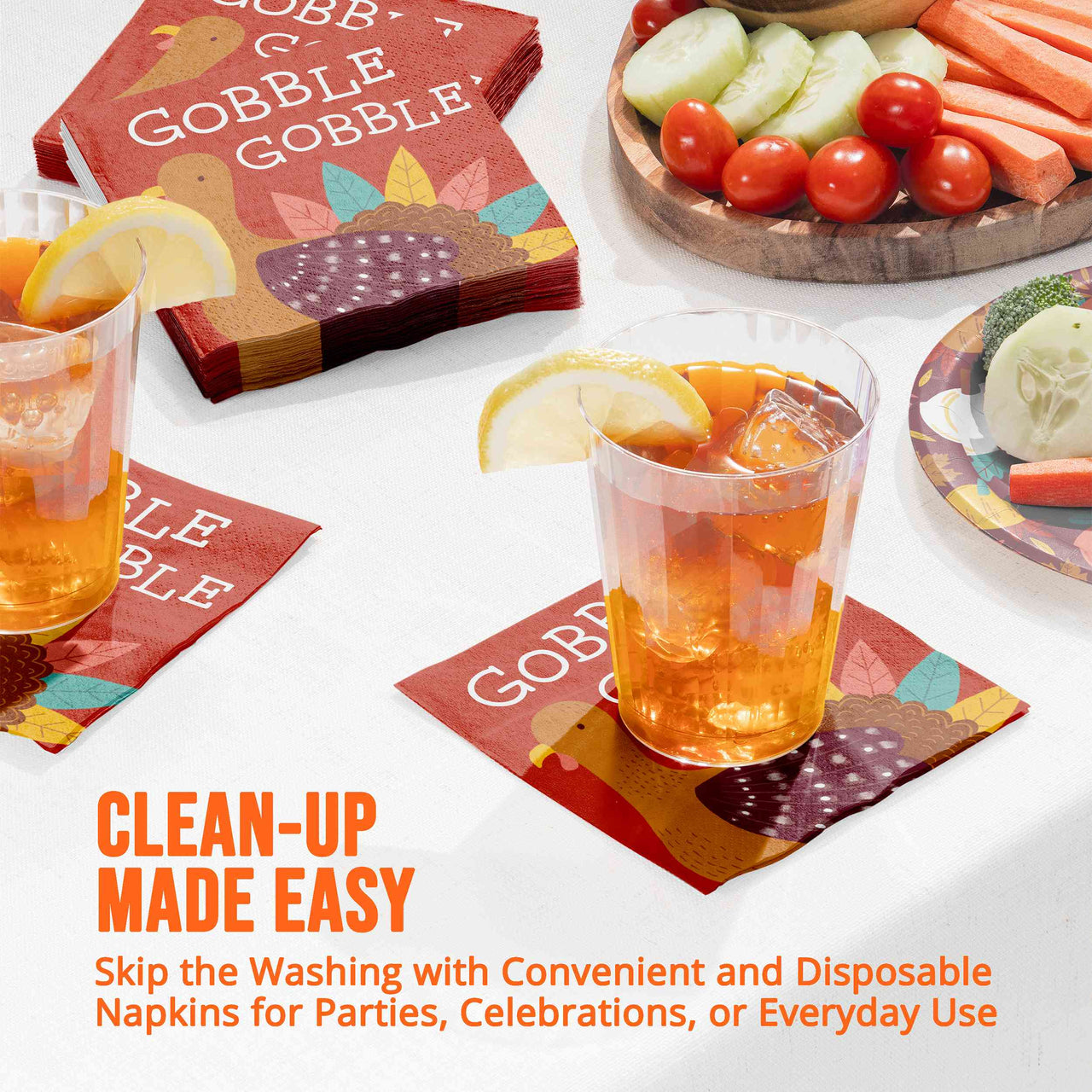 Bulk Turkey Treat Gobble Beverage Napkins 5" x 5" (192 per Case)