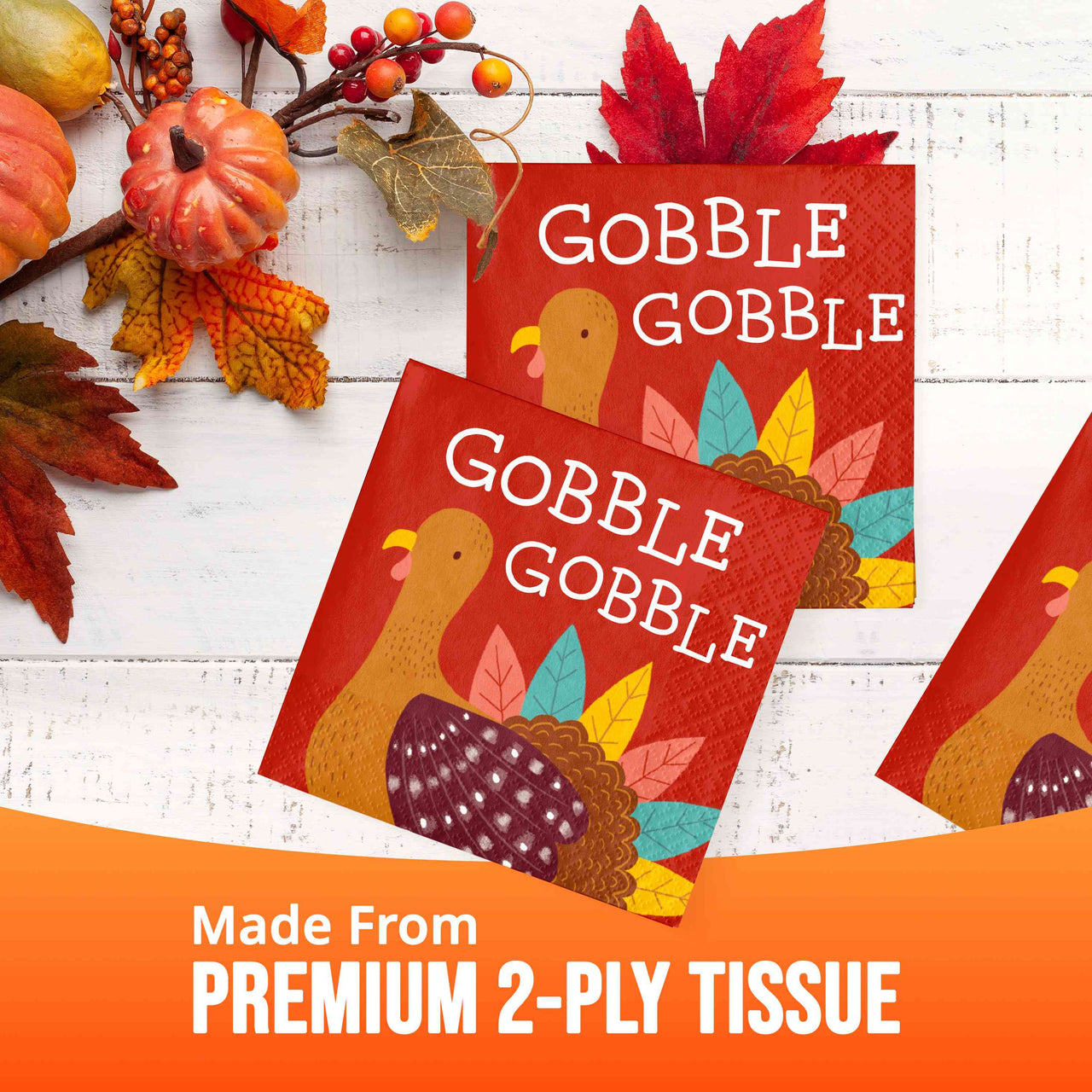 Bulk Turkey Treat Gobble Beverage Napkins 5" x 5" (192 per Case)