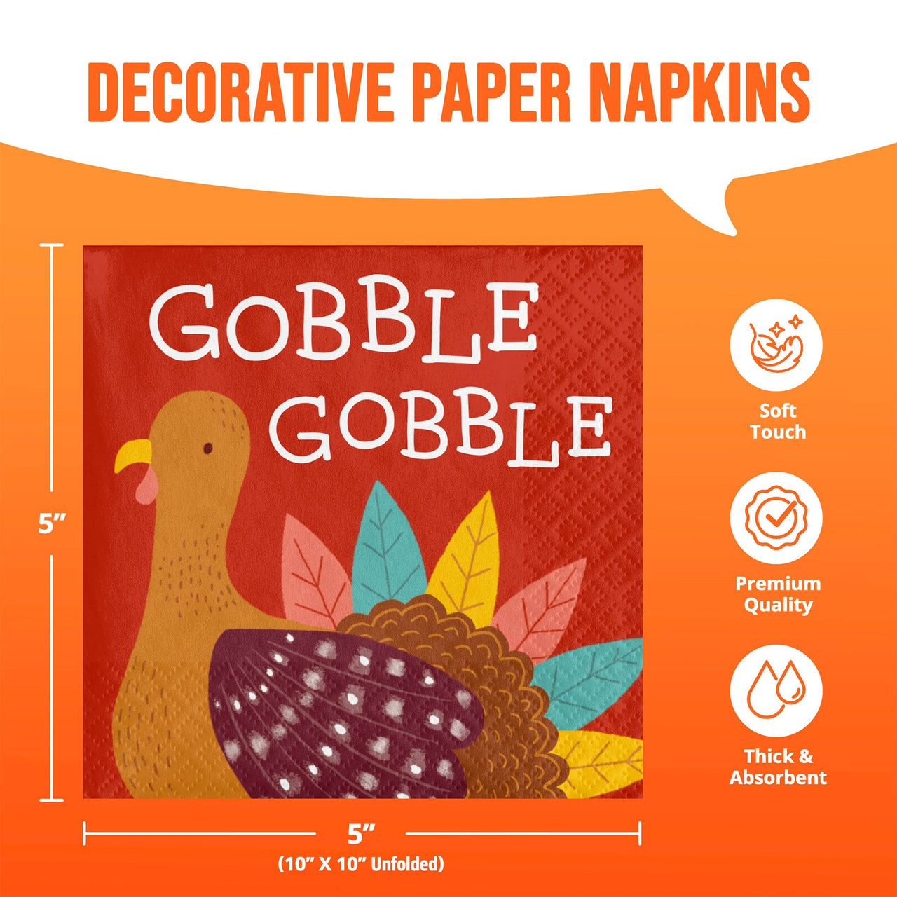 Bulk Turkey Treat Gobble Beverage Napkins 5" x 5" (192 per Case)