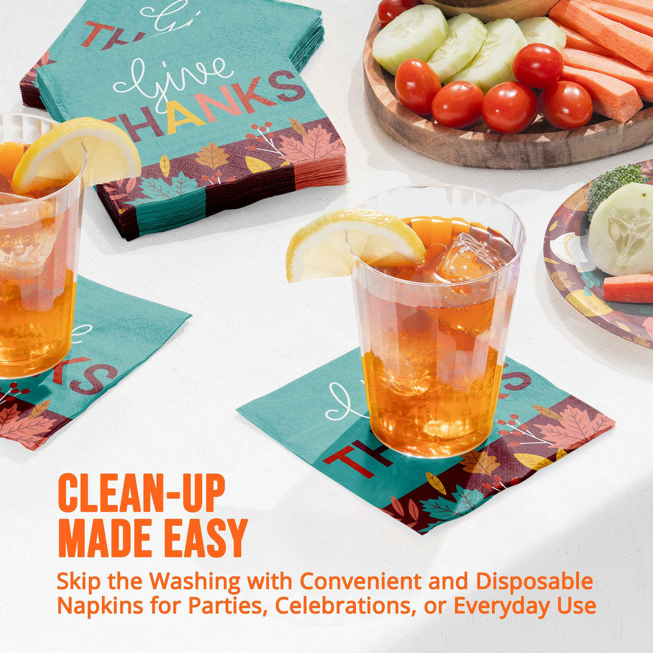 Bulk Turkey Treat Give Thanks Beverage Napkins 5" x 5" (192 per Case)