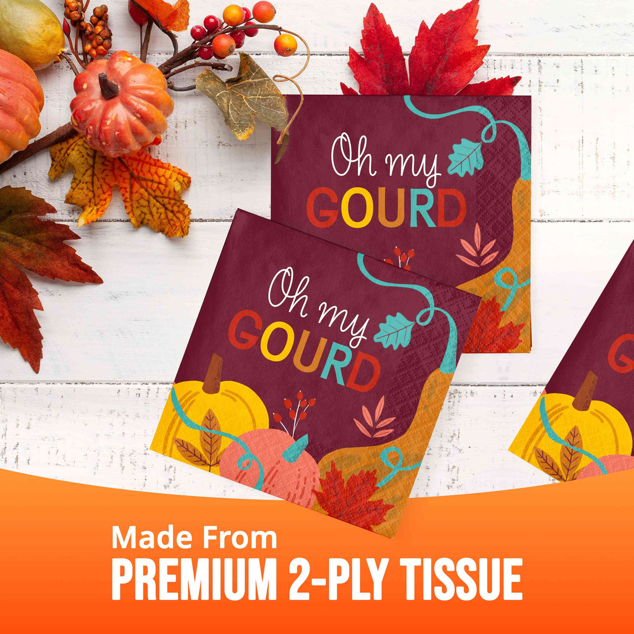 Bulk Turkey Treat Oh My Gourd Beverage Napkins 5" x 5" (192 per Case)