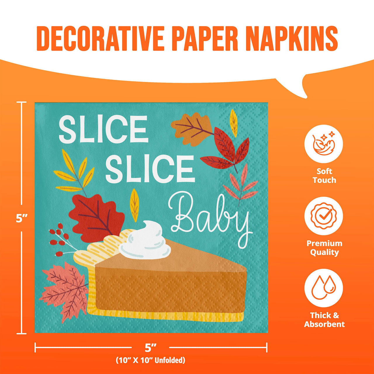 Bulk Turkey Treat Slice Slice Baby Beverage Napkins 5" x 5" (192 per Case)