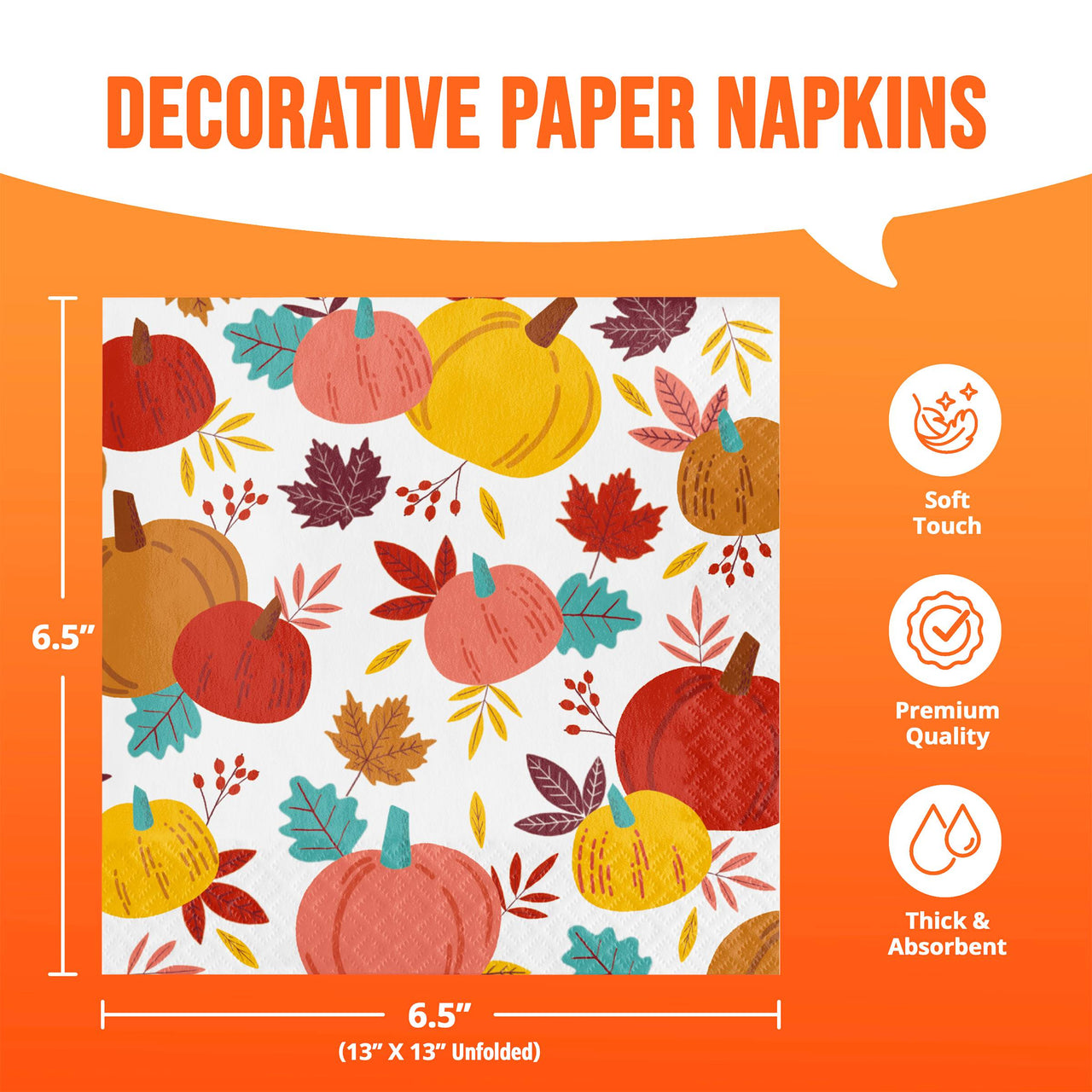 Bulk Turkey Treat Luncheon Napkins 6.5" x 6.5" (192 per Case)