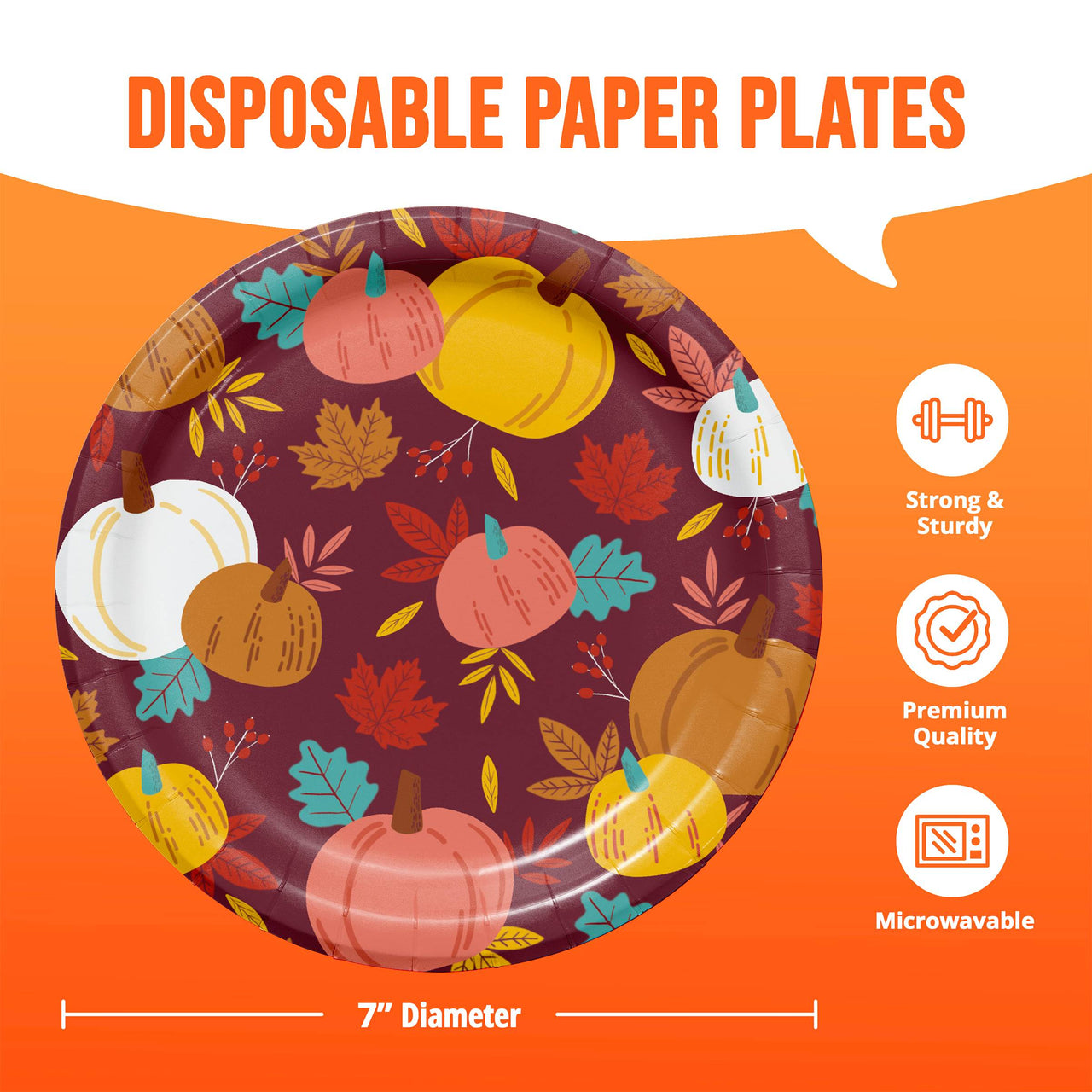 Bulk Turkey Treat Pumpkin Toss Luncheon Plates 7" (96 per Case)