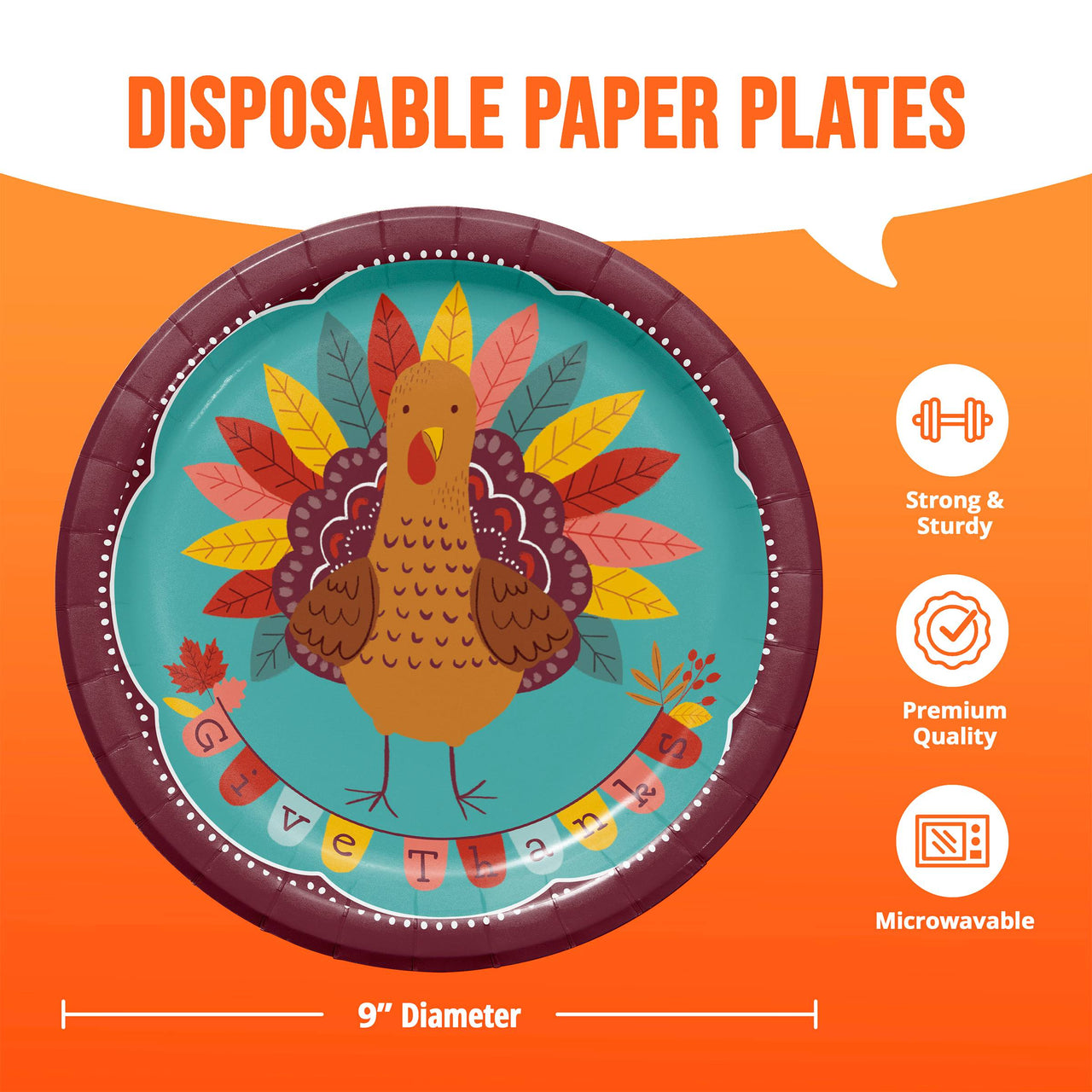 Bulk Turkey Treat Dinner Plates 9" (96 per Case)