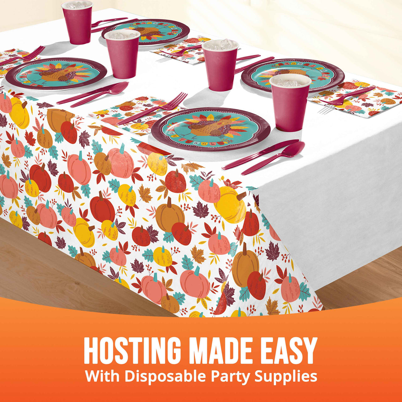 Bulk Turkey Treat Plastic Tablecovers 54" x 96" (12 per Case)