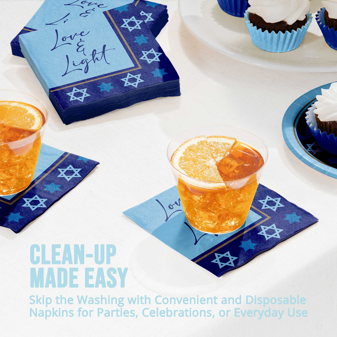Bulk Hanukkah Lights Beverage Napkins 5" x 5" (192 per Case)
