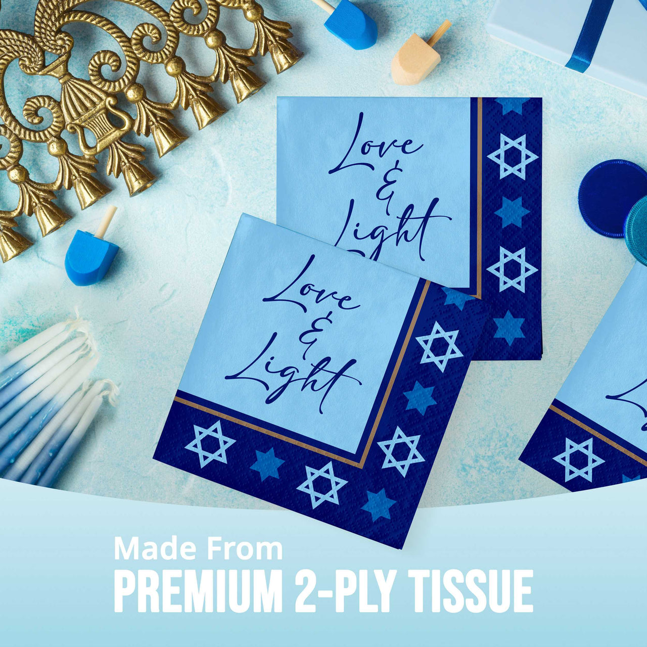 Bulk Hanukkah Lights Beverage Napkins 5" x 5" (192 per Case)