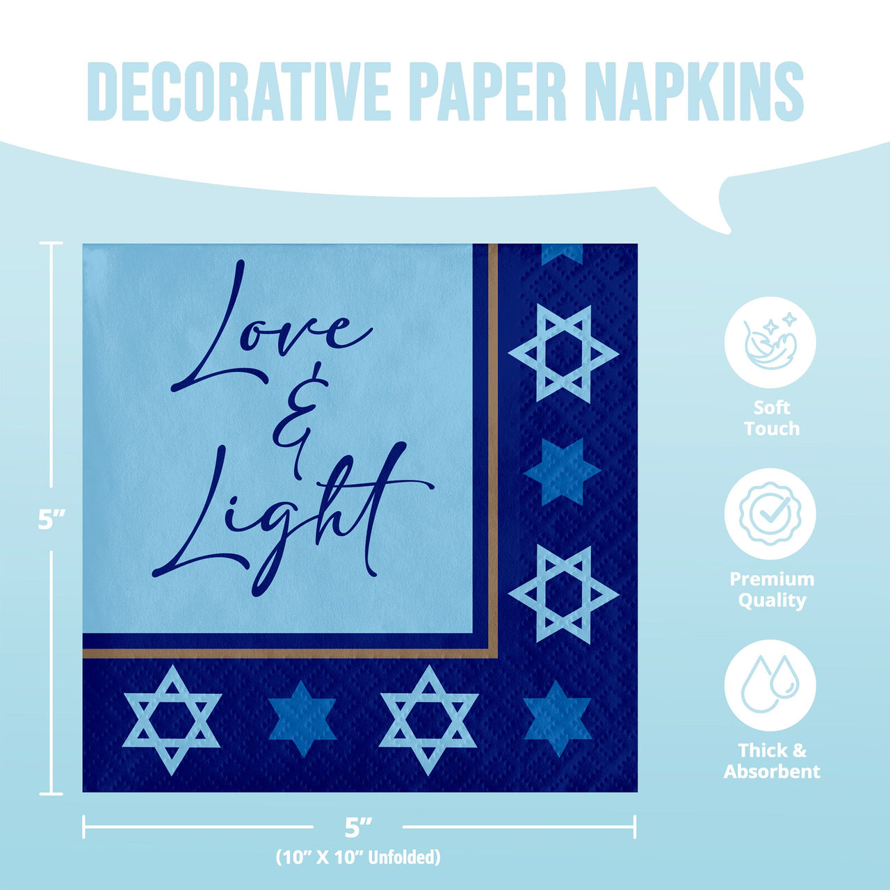 Bulk Hanukkah Lights Beverage Napkins 5" x 5" (192 per Case)