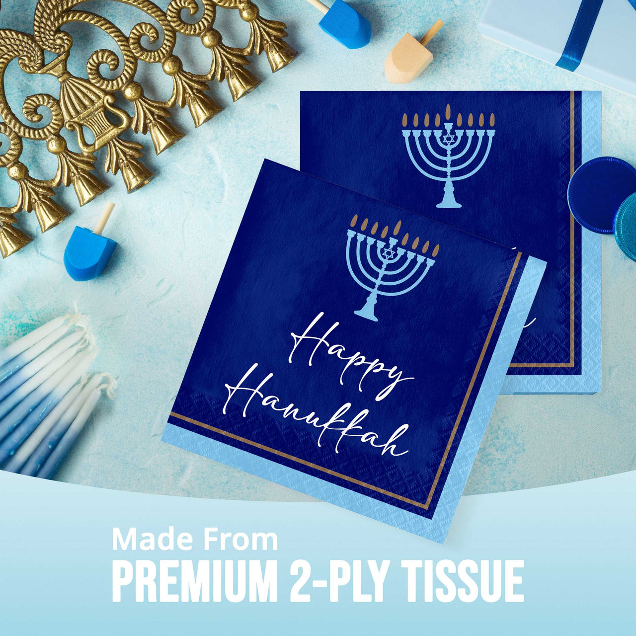 Bulk Hanukkah Lights Luncheon Napkins 6.5" x 6.5" (192 per Case)