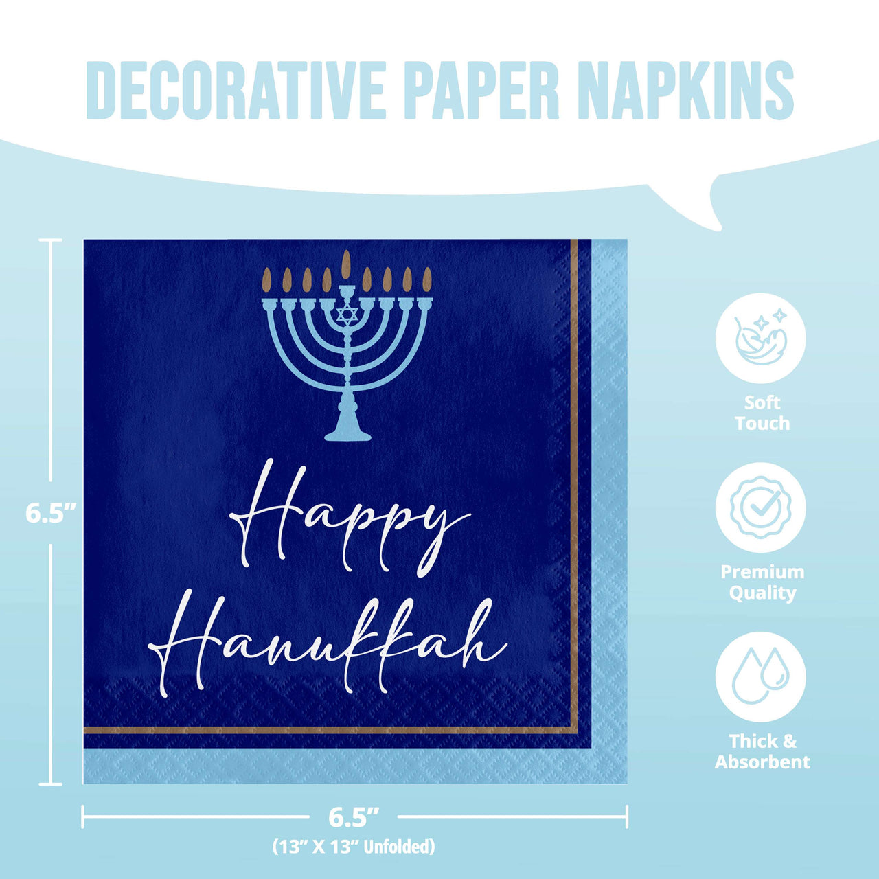 Bulk Hanukkah Lights Luncheon Napkins 6.5" x 6.5" (192 per Case)