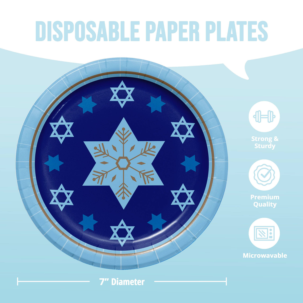 Bulk Hanukkah Lights Luncheon Plates 7" (96 per Case)