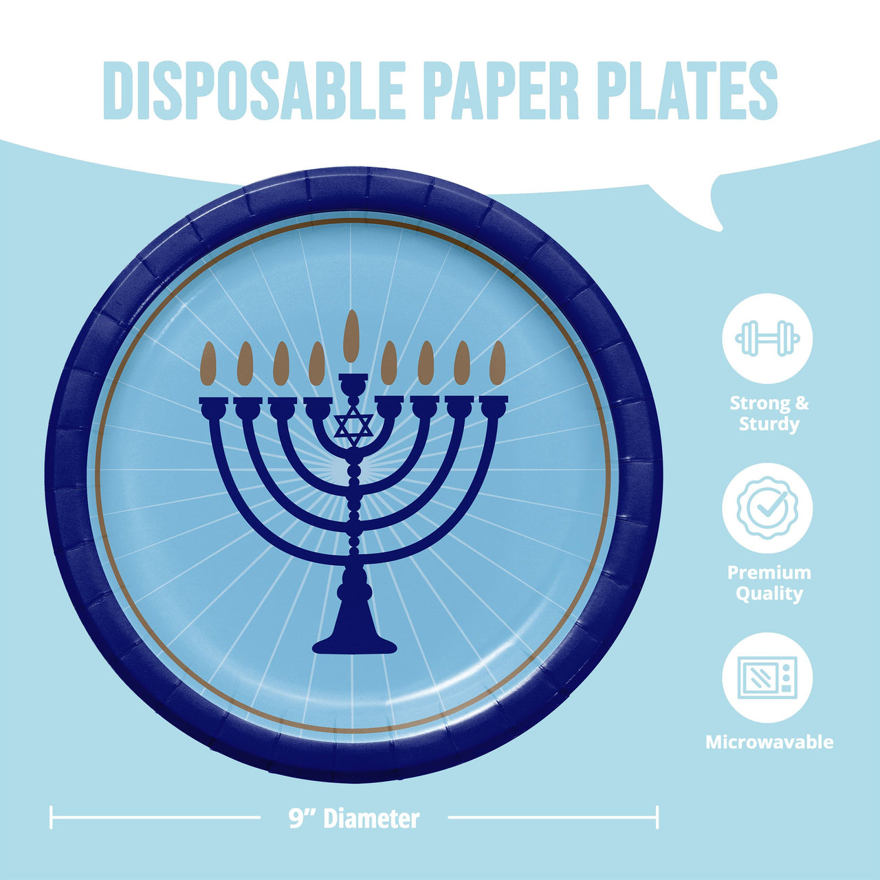 Bulk Hanukkah Lights Dinner Plates 9" (96 per Case)