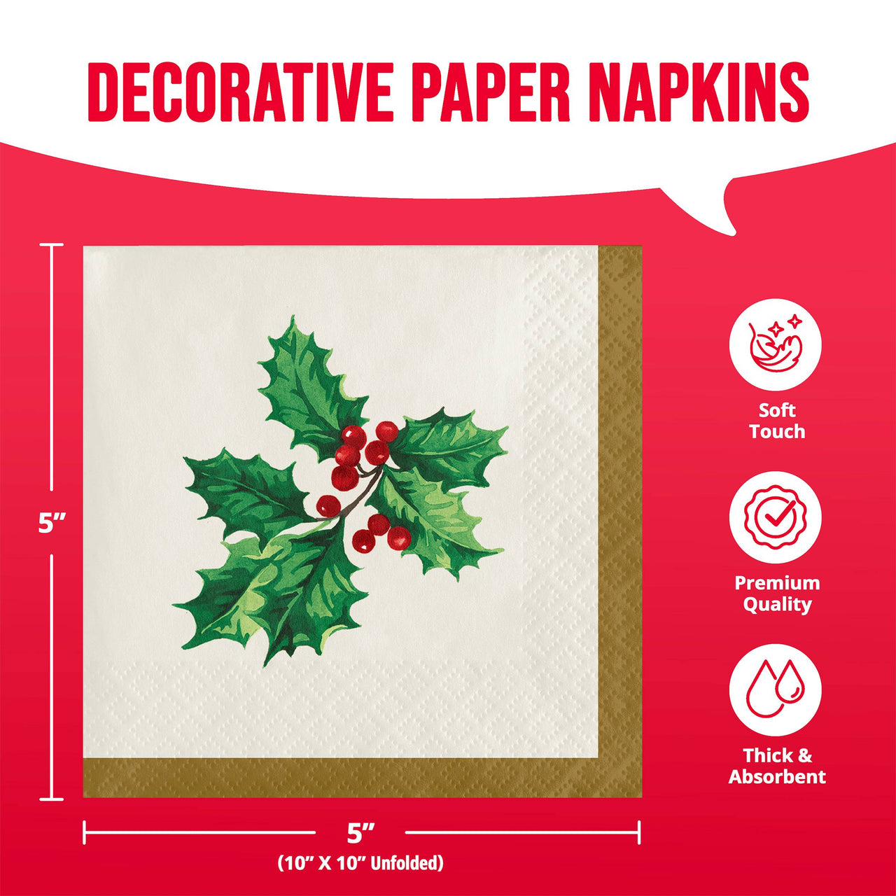 Bulk Holly Haven Beverage Napkins 5" x 5" (192 per Case)