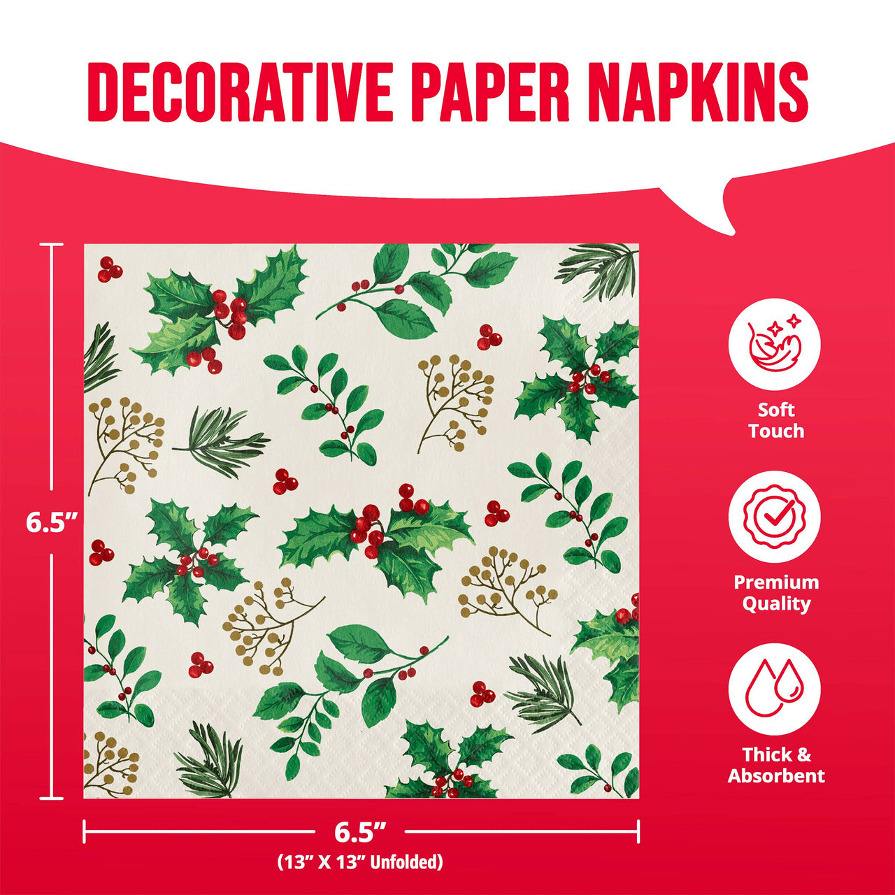 Bulk Holly Haven Luncheon Napkins 6.5" x 6.5" (192 per Case)