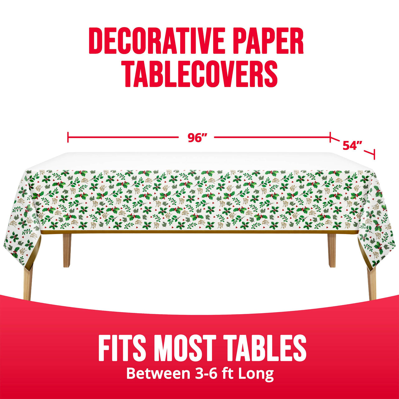 Bulk Holly Haven Plastic Tablecovers 54" x 96" (12 per Case)