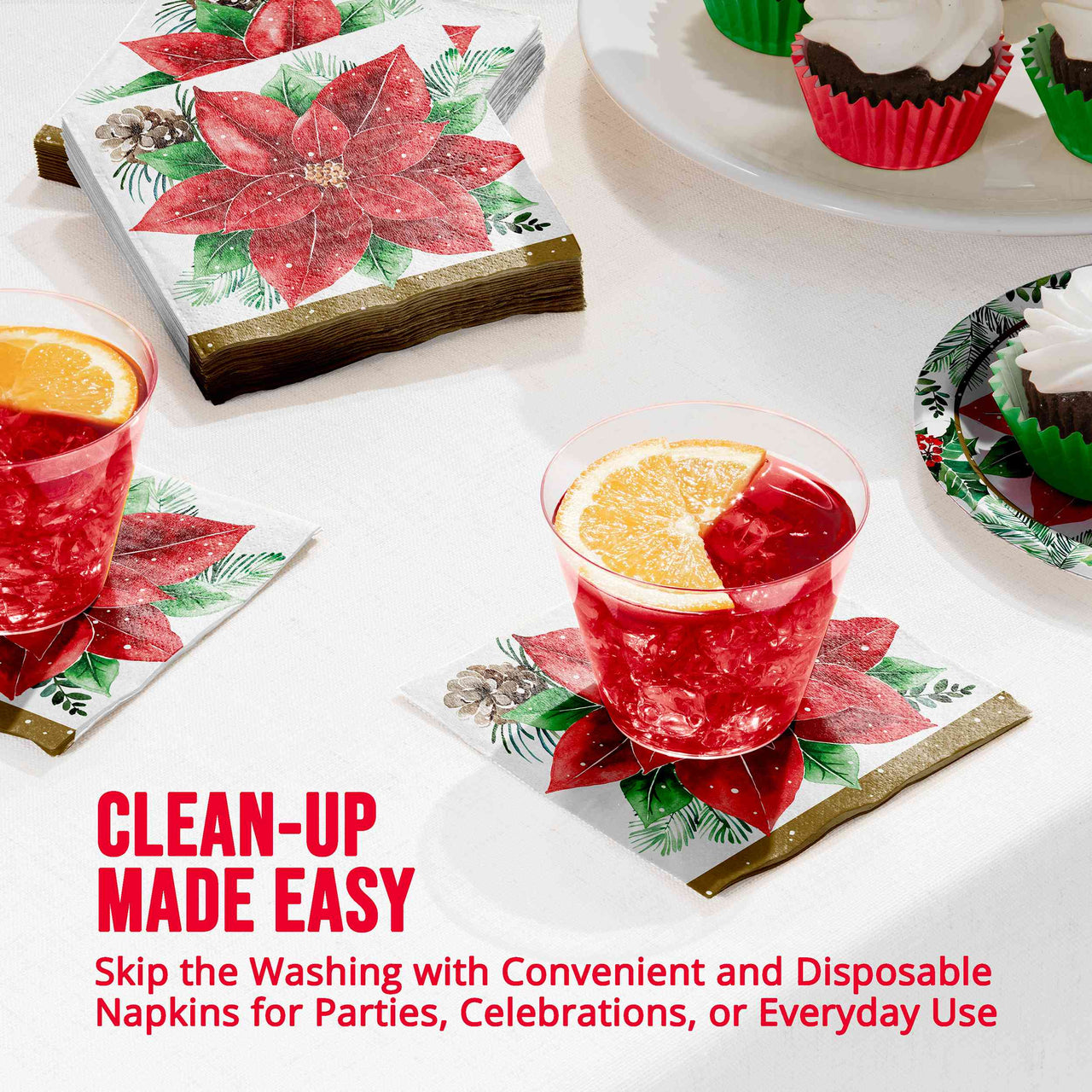 Bulk Christmas Blossom Beverage Napkins 5" x 5" (192 per Case)