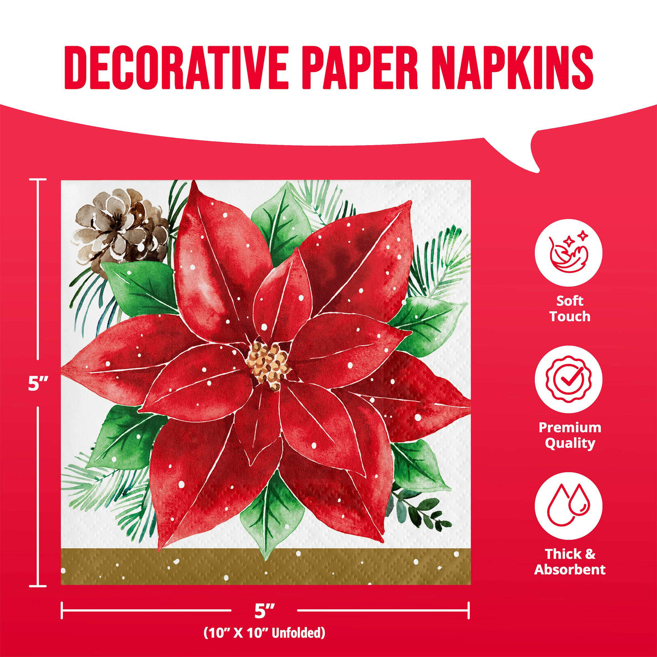 Bulk Christmas Blossom Beverage Napkins 5" x 5" (192 per Case)