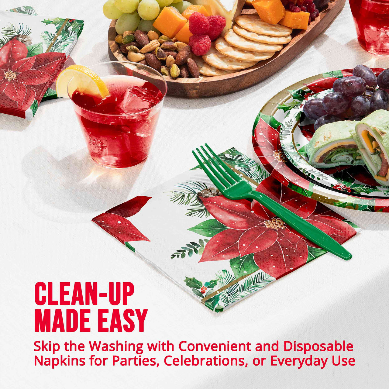 Bulk Christmas Blossom Luncheon Napkins 6.5" x 6.5" (192 per Case)