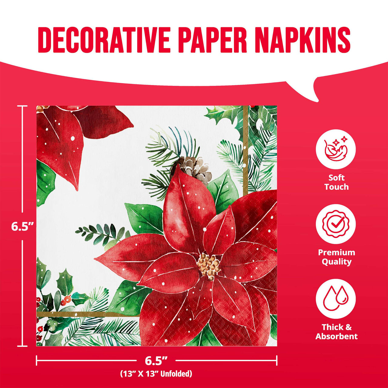 Bulk Christmas Blossom Luncheon Napkins 6.5" x 6.5" (192 per Case)