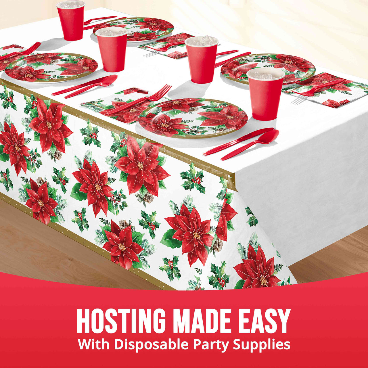 Bulk Christmas Blossom Plastic Tablecovers 54" x 96" (12 per Case)