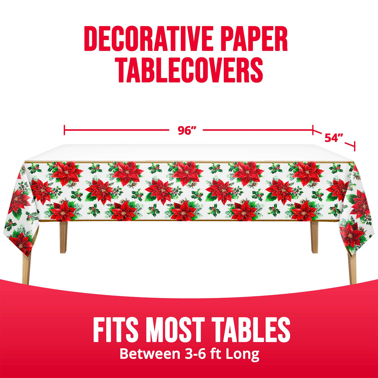 Bulk Christmas Blossom Plastic Tablecovers 54" x 96" (12 per Case)