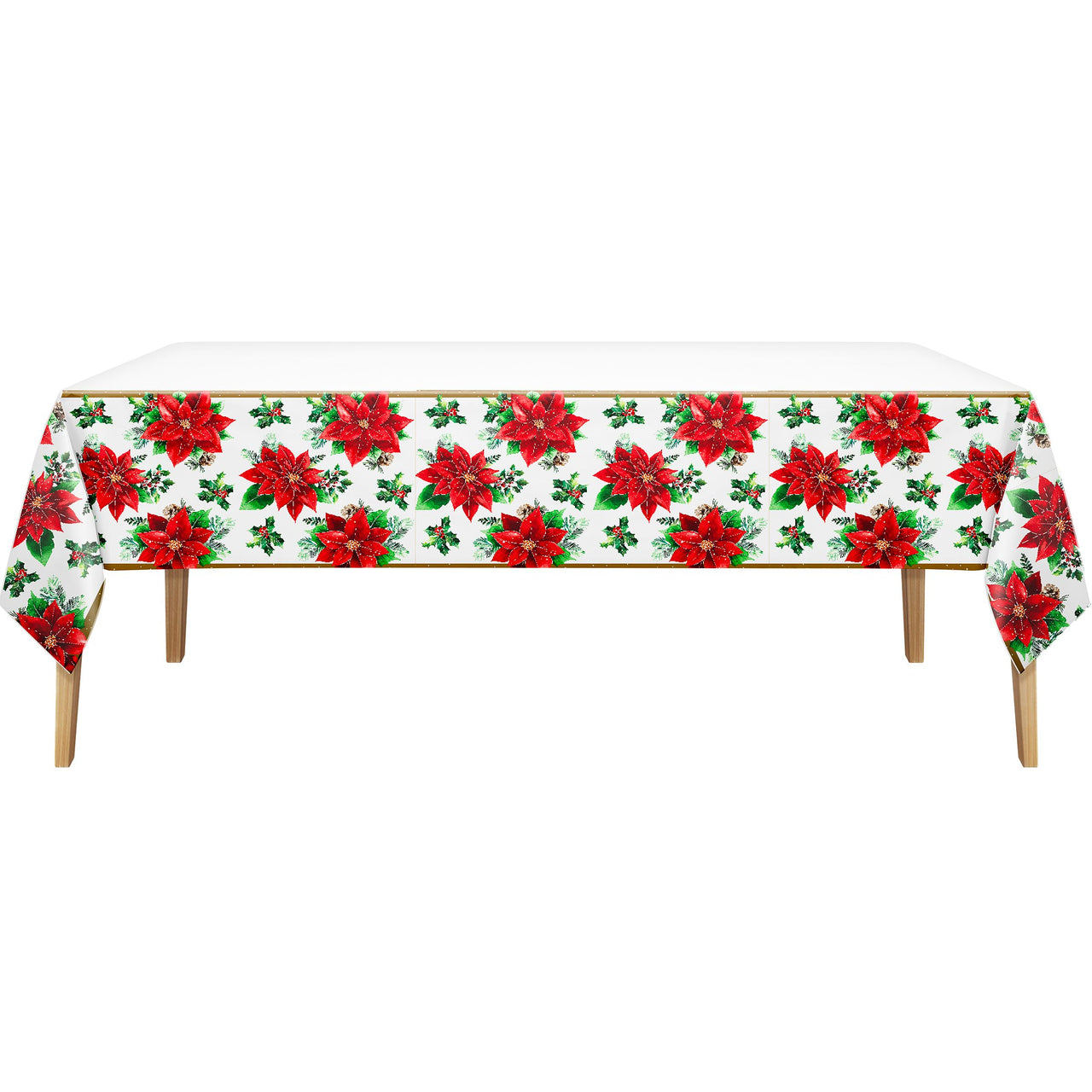 Bulk Christmas Blossom Plastic Tablecovers 54" x 96" (12 per Case)
