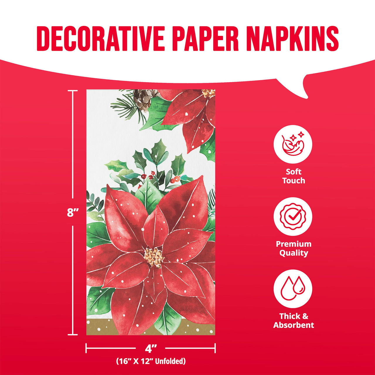 Bulk Christmas Blossom Guest Towels 7.75" x 4.5" (192 per Case)