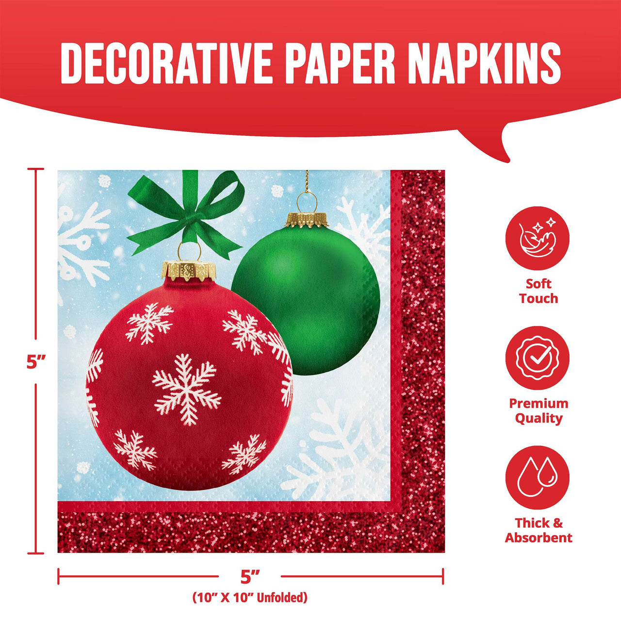Bulk Holiday Glimmer Beverage Napkins 5" x 5" (192 per Case)