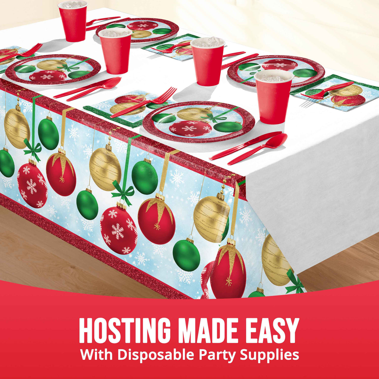 Bulk Holiday Glimmer Plastic Tablecovers 54" x 96" (12 per Case)