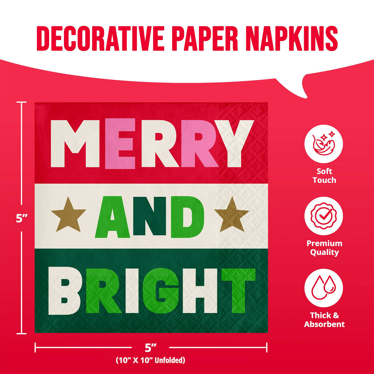 Bulk Holiday Hues Merry And Bright Beverage Napkins 5" x 5" (192 per Case)