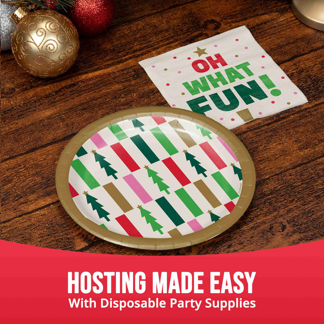 Bulk Holiday Hues Oh What Fun Beverage Napkins 5" x 5" (192 per Case)