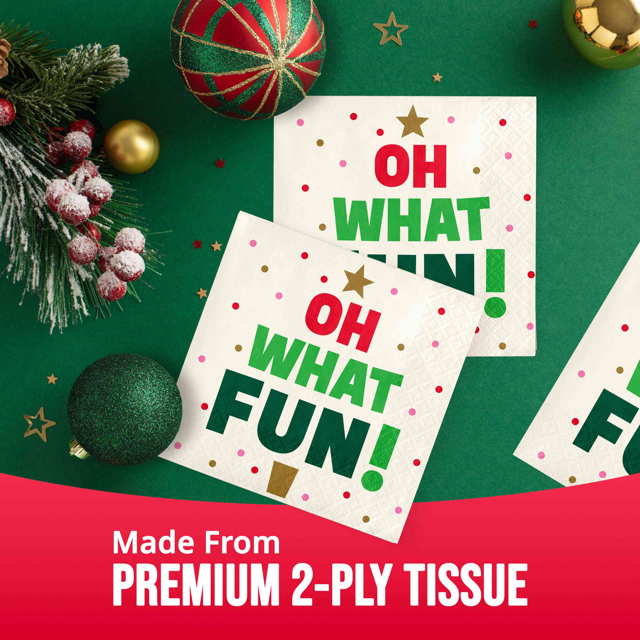 Bulk Holiday Hues Oh What Fun Beverage Napkins 5" x 5" (192 per Case)