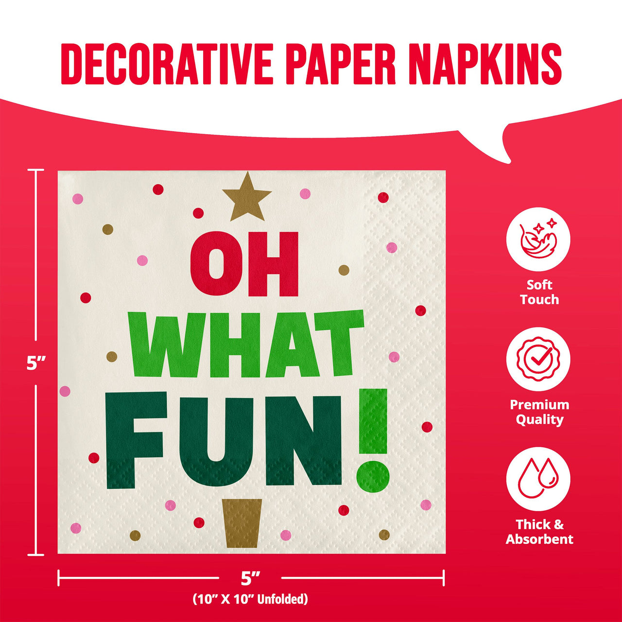 Bulk Holiday Hues Oh What Fun Beverage Napkins 5" x 5" (192 per Case)