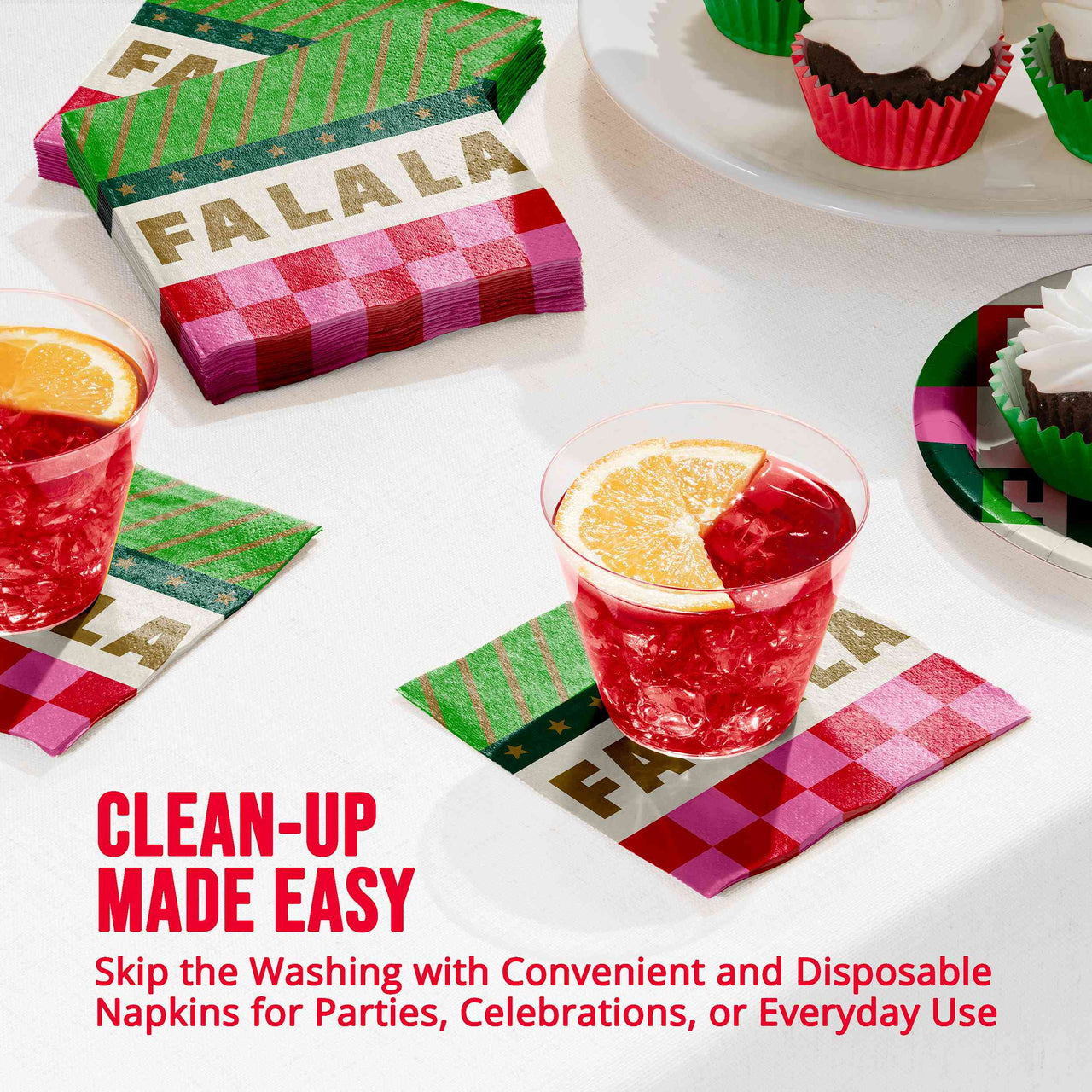 Bulk Holiday Hues Fa La La Beverage Napkins 5" x 5" (192 per Case)